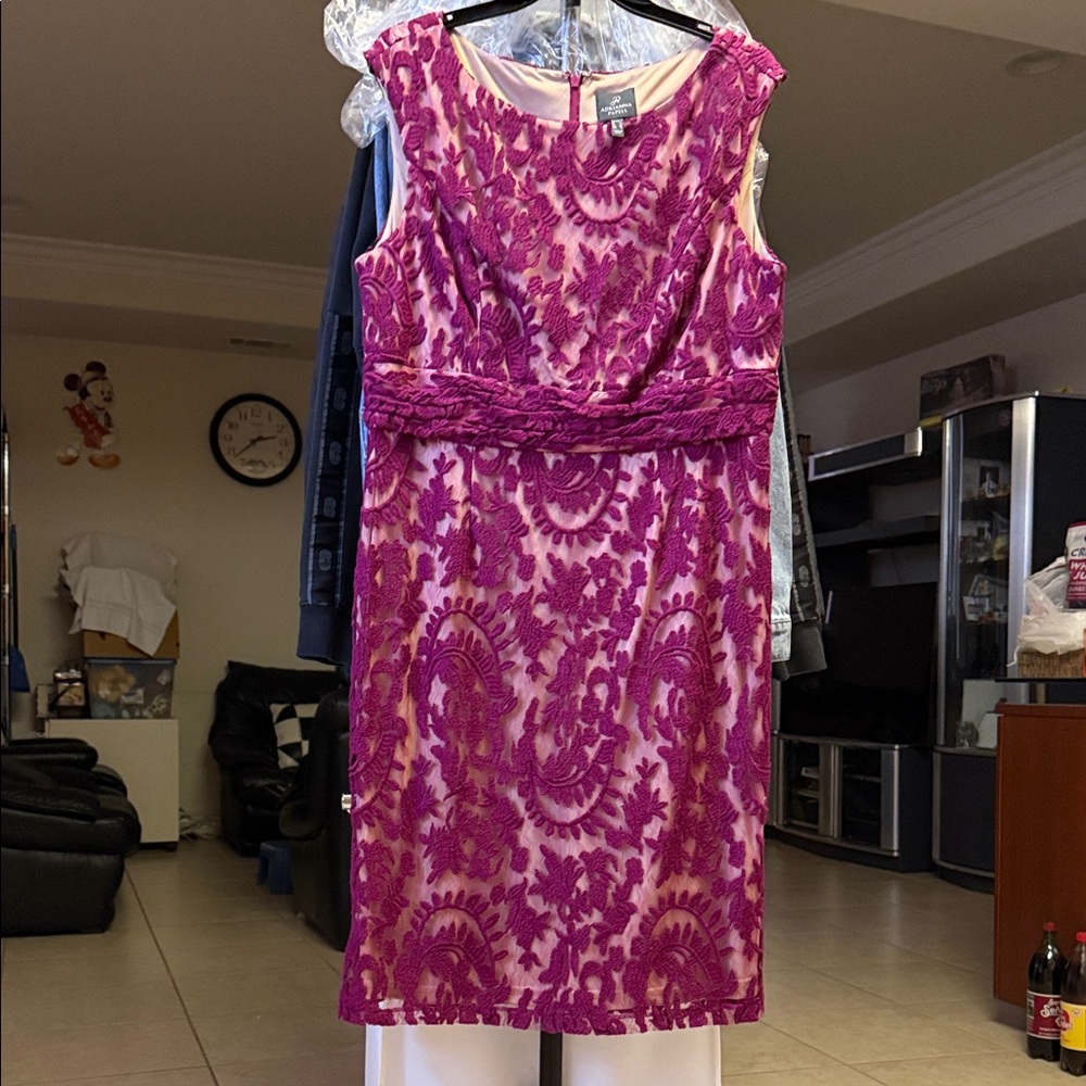 Adrianna Papell Fuchsia Lace Midi Dress